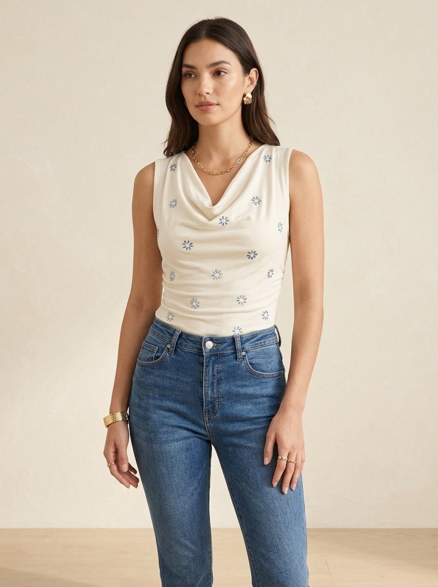 body sans manches à col bénitier imprimé floral