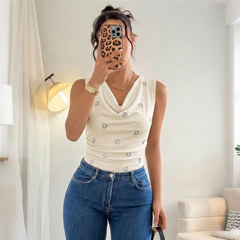 body sans manches à col bénitier imprimé floral