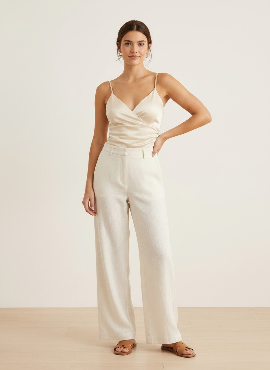 Satin Wrap V-Neck Cami Bodysuit - Elegant & Versatile