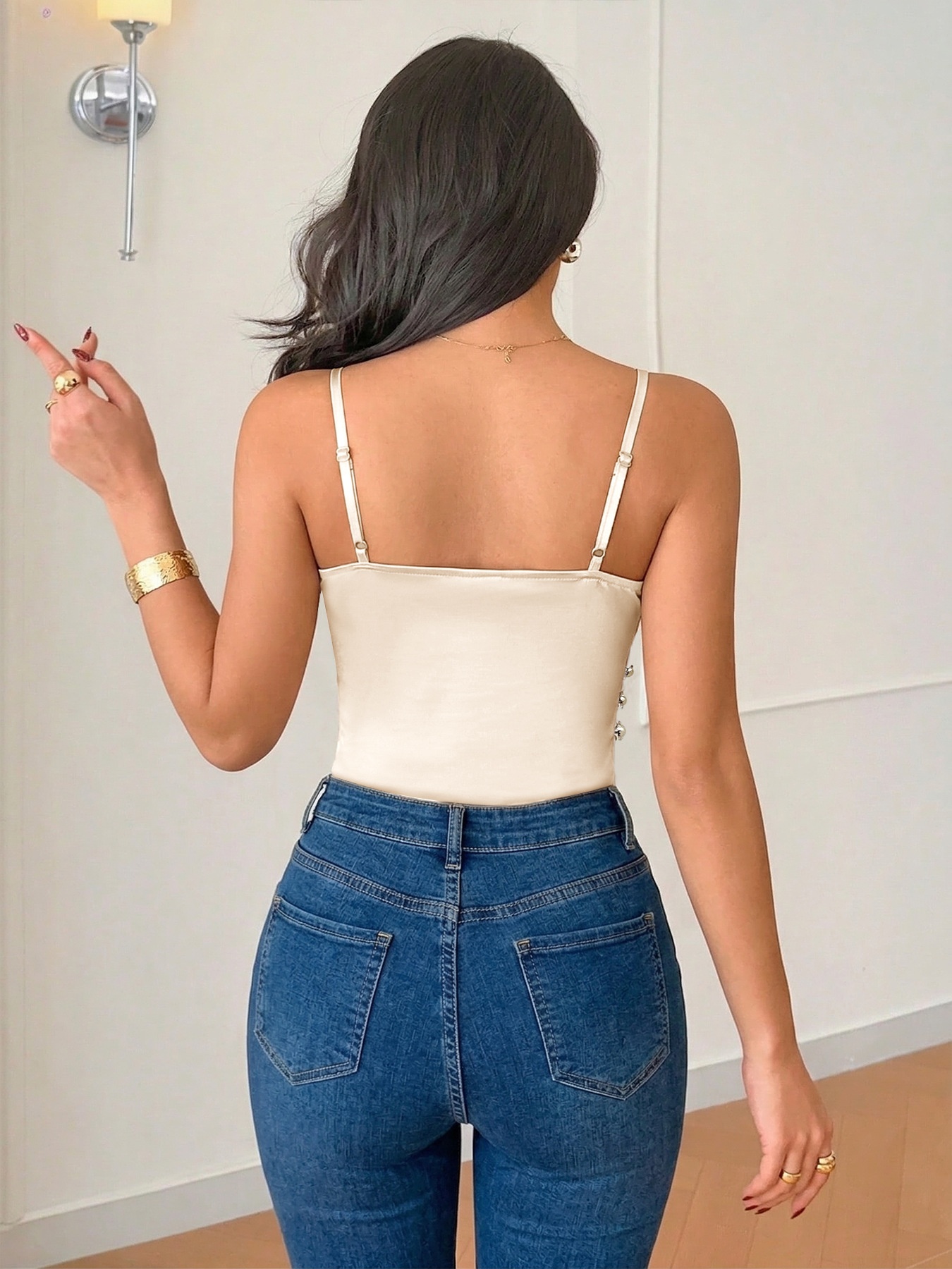 Satin Wrap V-Neck Cami Bodysuit - Elegant & Versatile