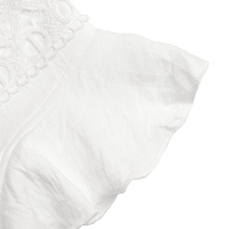 Combinaison blanche en dentelle à col en V, manches à volants et jambes larges