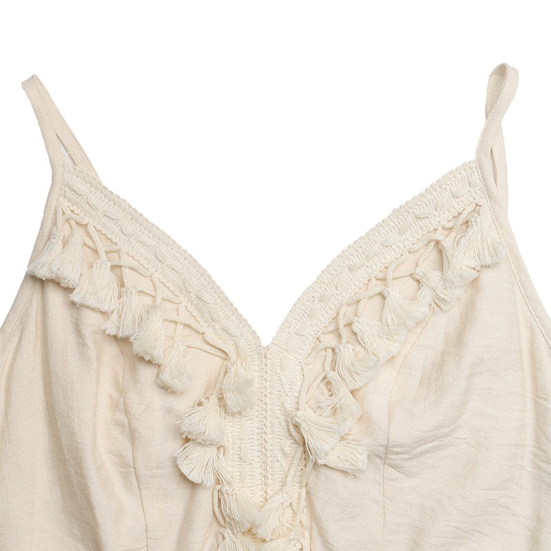 Combinaison bohème en dentelle à franges et col en V à jambes larges pour femmes