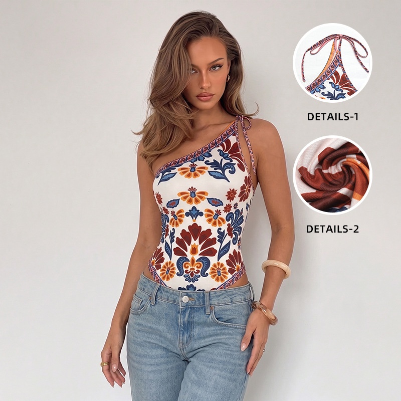Body monospalla a fantasia floreale - Elegante top stampato