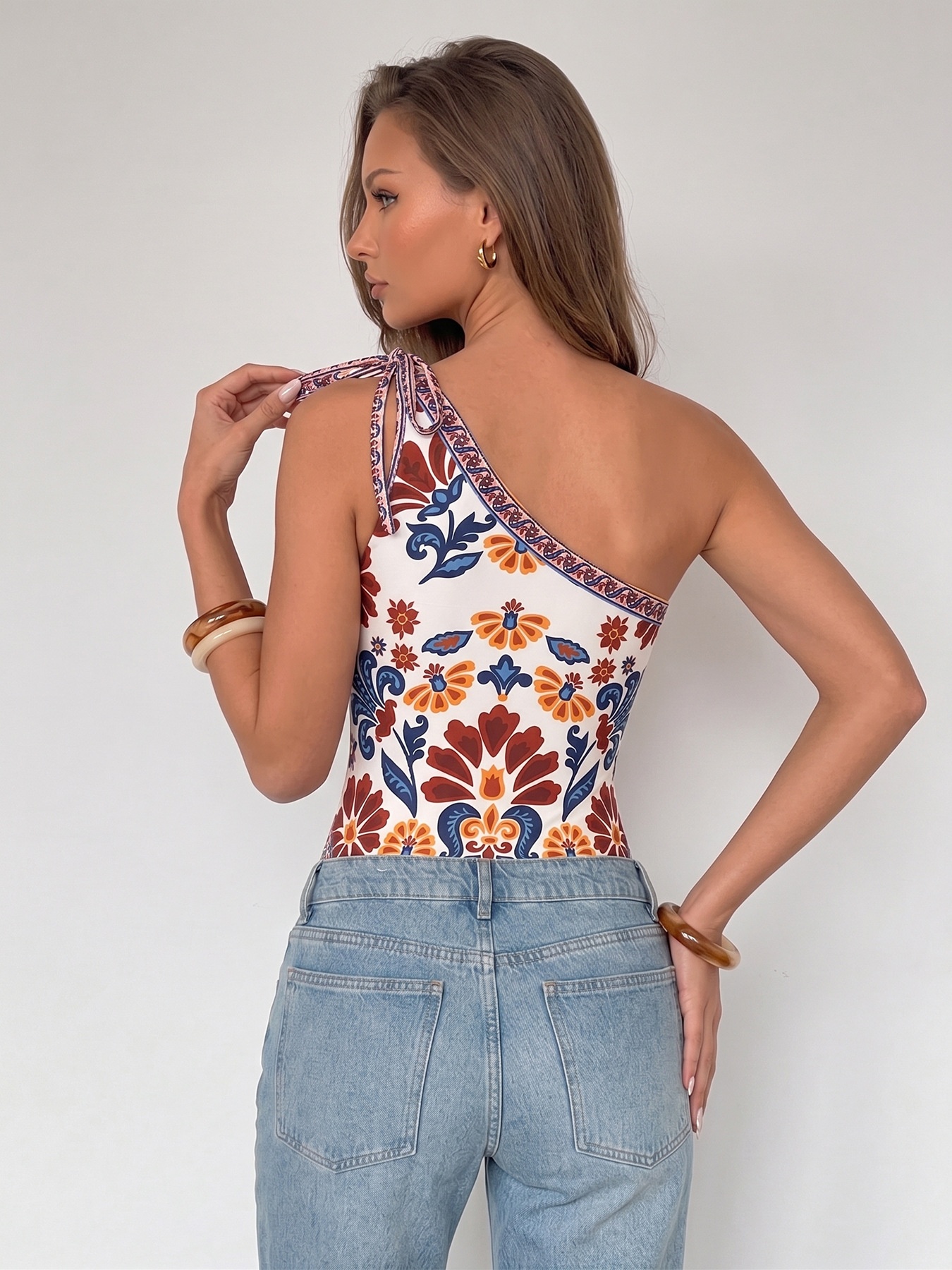 Body monospalla a fantasia floreale - Elegante top stampato