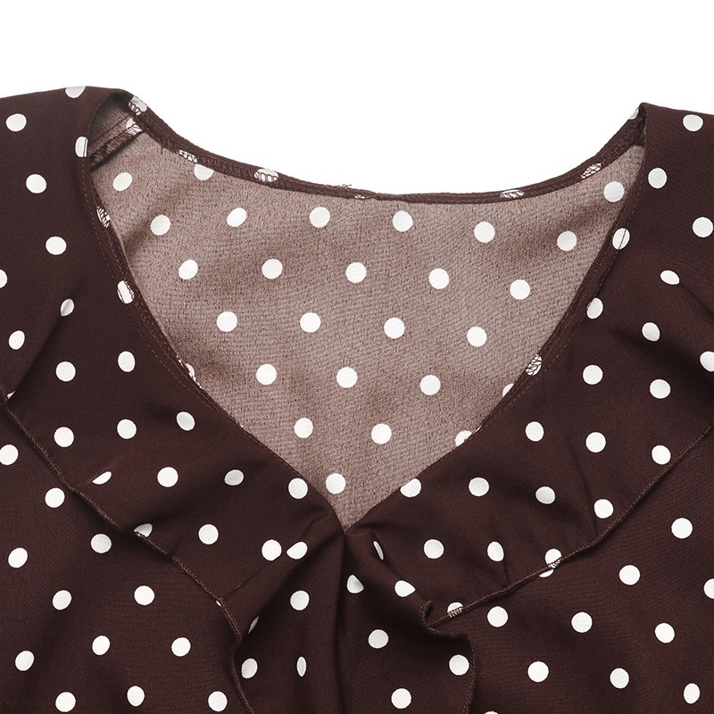 Polka Dot Ruffle V-Neck Long Sleeve Bodysuit Top
