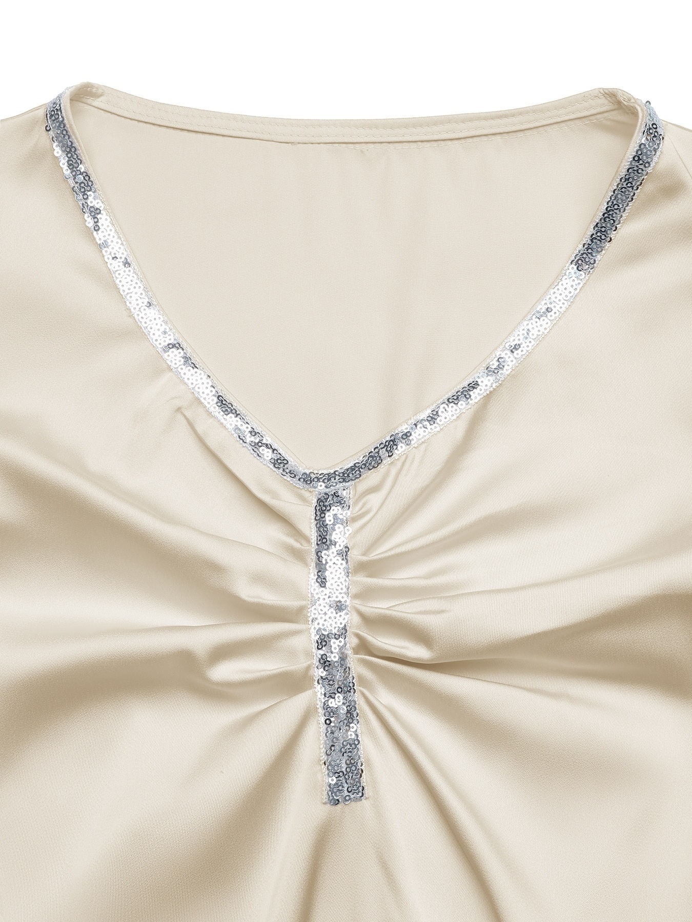 Women's Satin V-Neck Sequin Long Sleeve Bodysuit