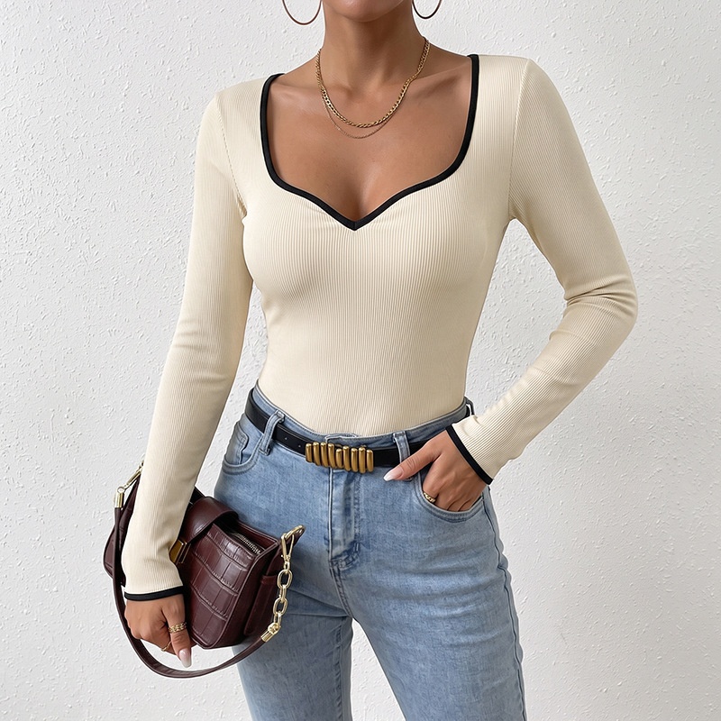 Contrast Trim Sweetheart Ribbed Bodysuit