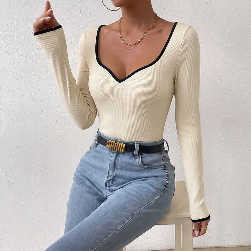 Contrast Trim Sweetheart Ribbed Bodysuit