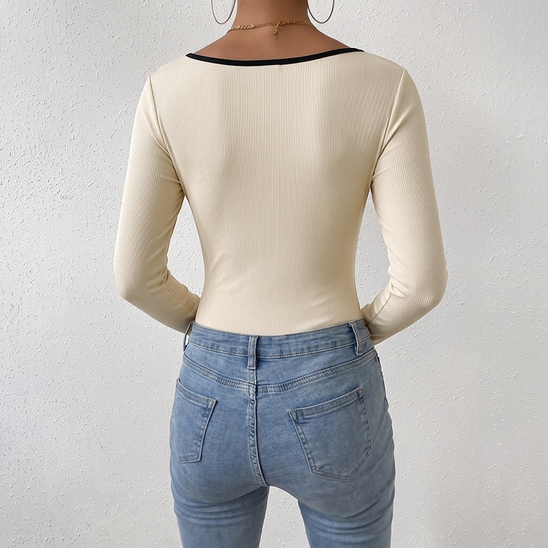 Contrast Trim Sweetheart Ribbed Bodysuit