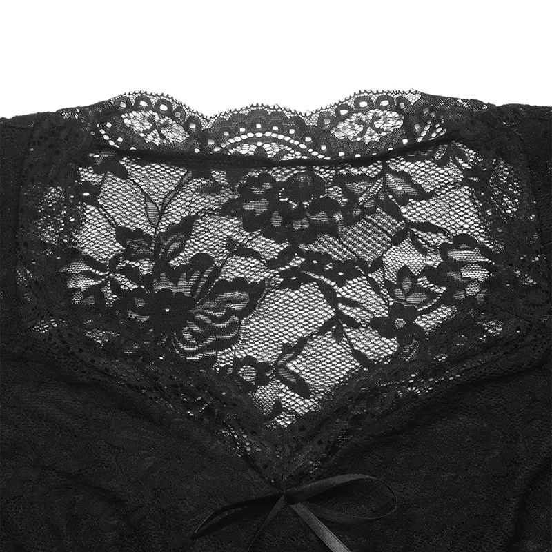 Women's Black Floral Lace Long Sleeve Bodysuit