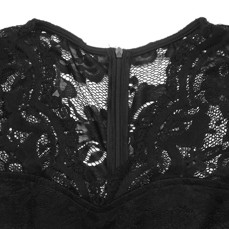 Women's Black Floral Lace Long Sleeve Wide Leg Jumpsuit
