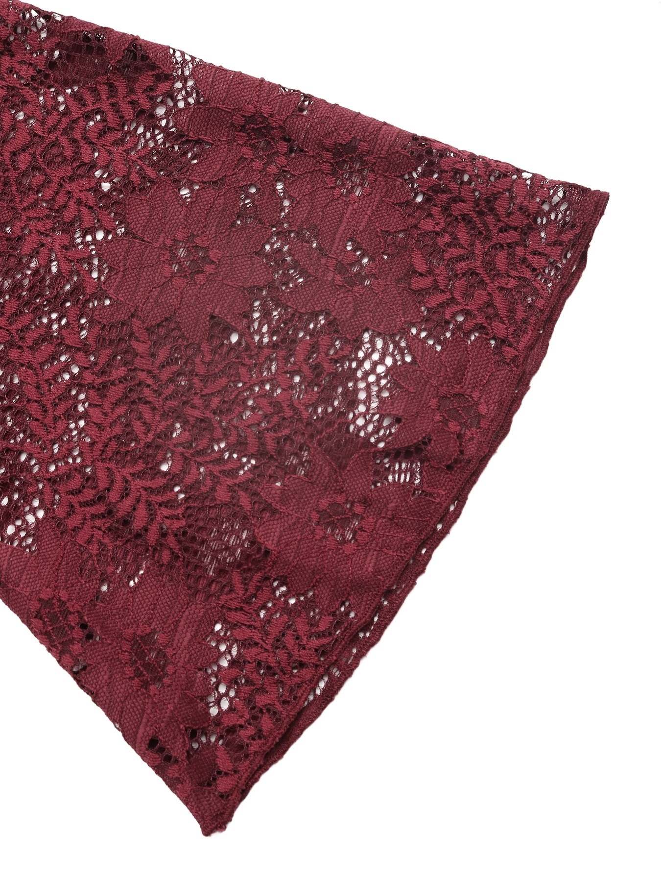 Burgundy Lace Cutout Long Flare Sleeve Bodysuit