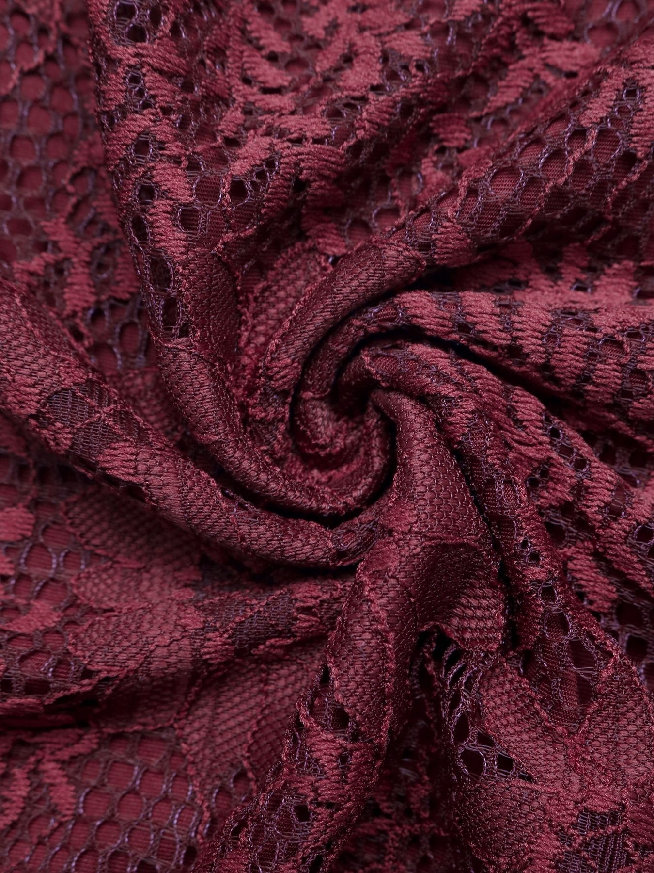 Burgundy Lace Cutout Long Flare Sleeve Bodysuit