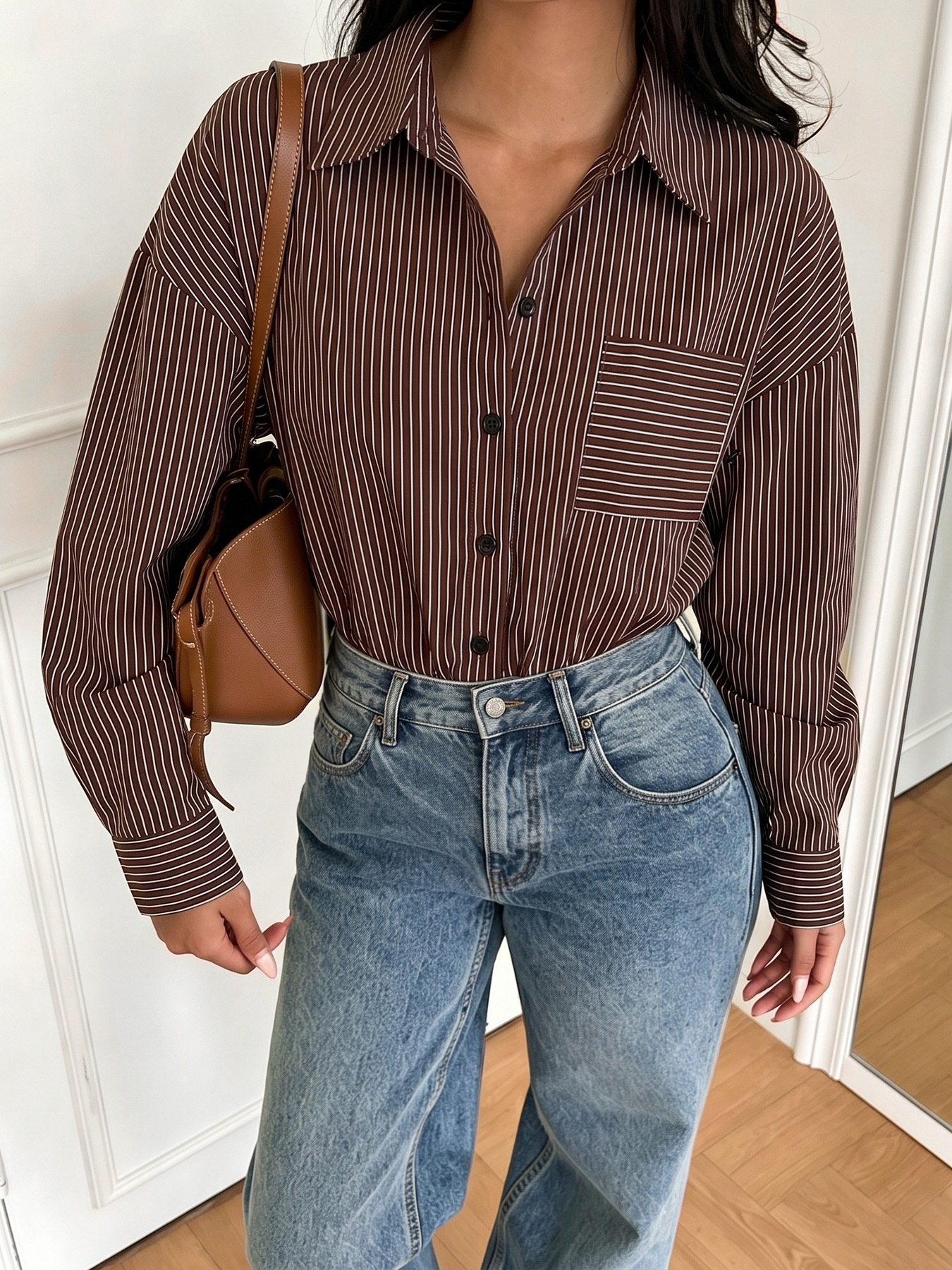 Women's Striped Long Sleeve Shirt Bodysuit