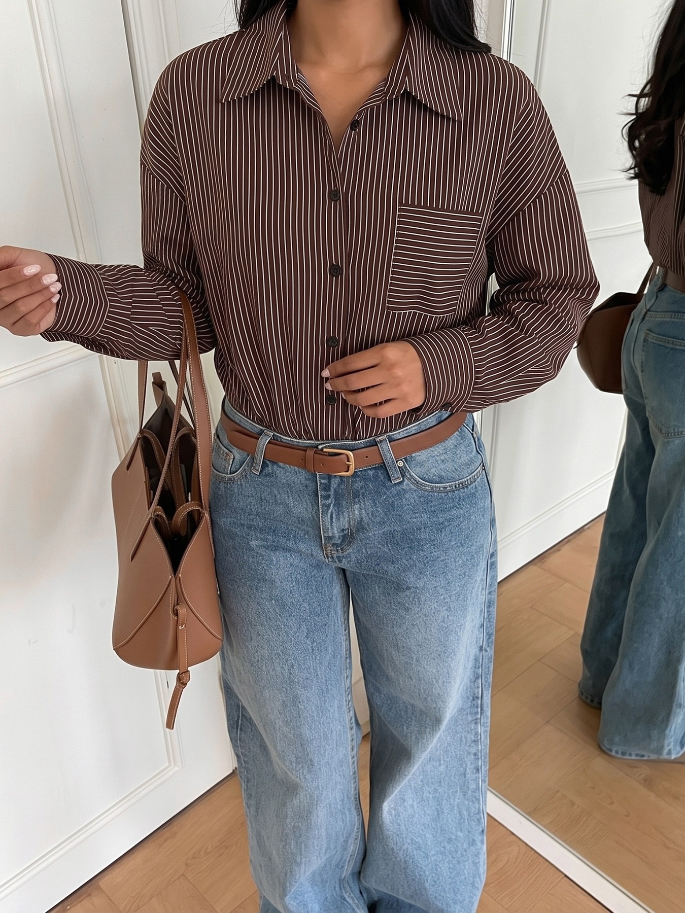 Women's Striped Long Sleeve Shirt Bodysuit