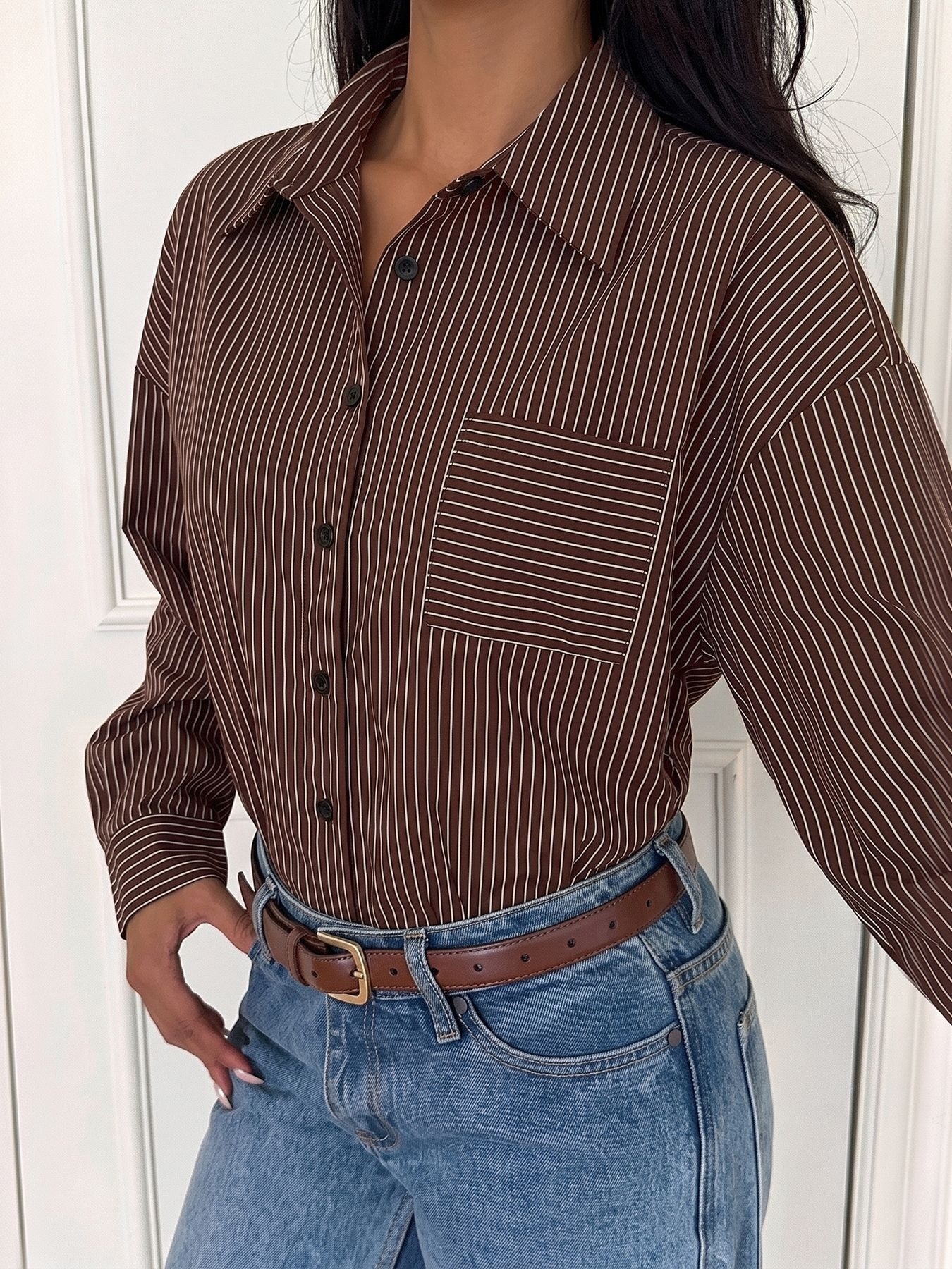 Women's Striped Long Sleeve Shirt Bodysuit