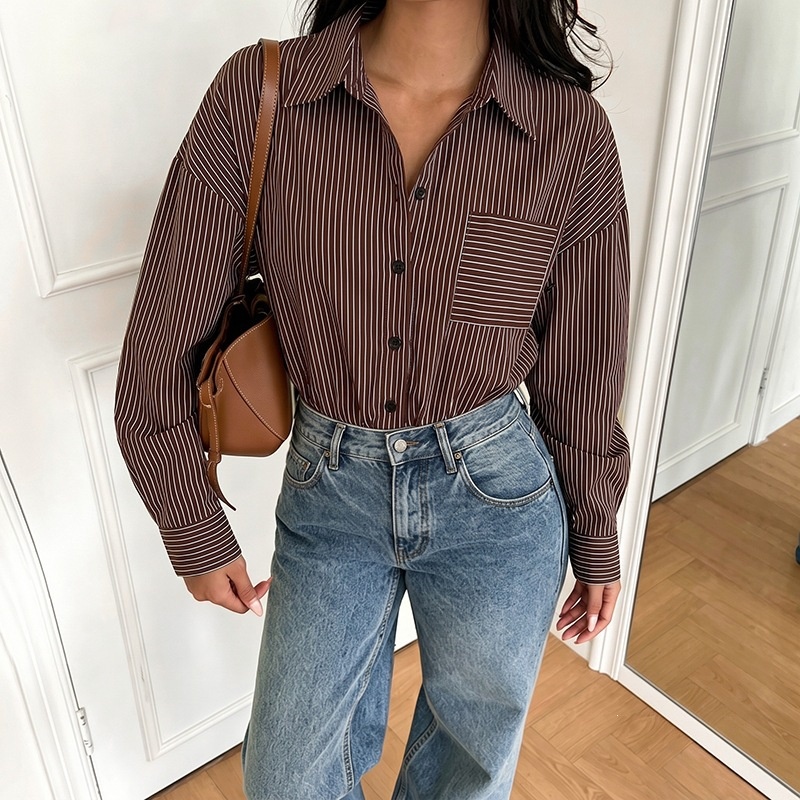 Women's Striped Long Sleeve Shirt Bodysuit