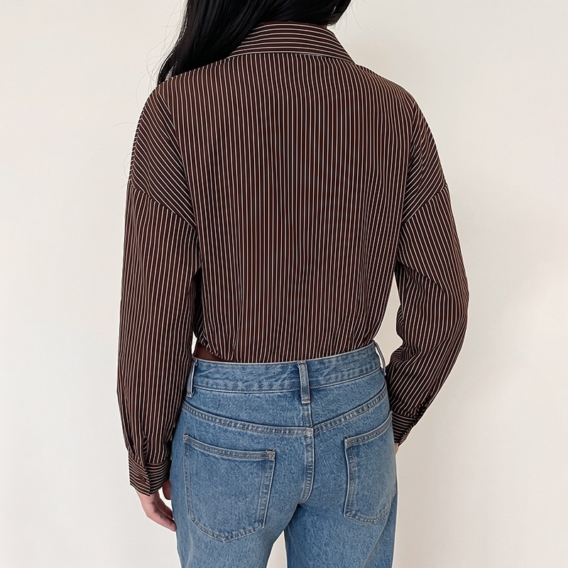 Women's Striped Long Sleeve Shirt Bodysuit