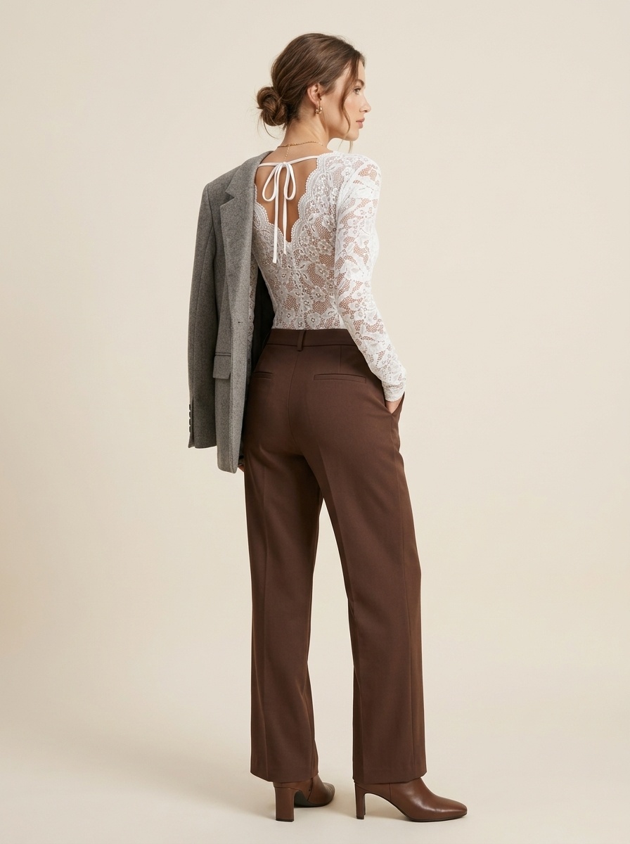Women's Scalloped Lace V-Neck Long Sleeve Bodysuit