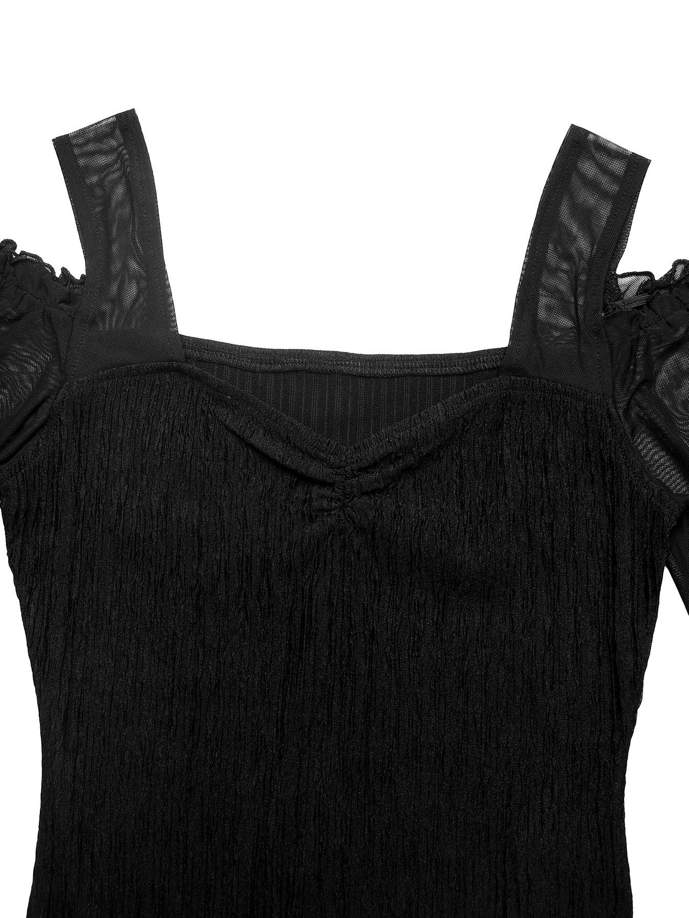 Black Cold Shoulder Mesh Sleeve Bodysuit