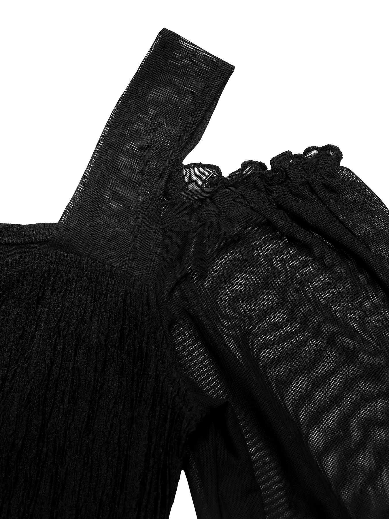 Black Cold Shoulder Mesh Sleeve Bodysuit