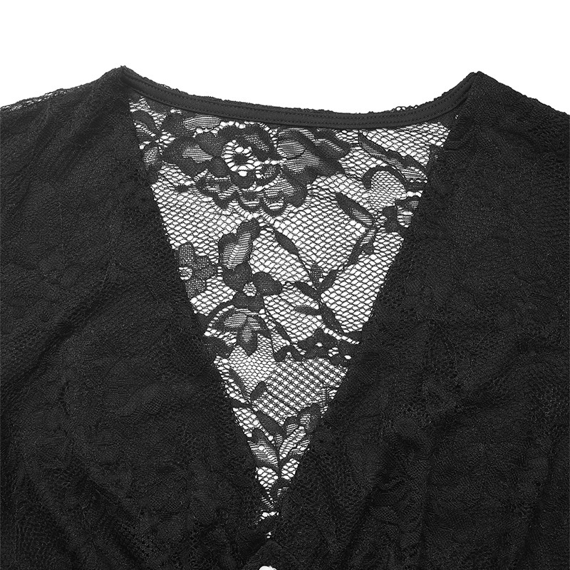 Body da donna a maniche lunghe con scollo a V e pizzo floreale