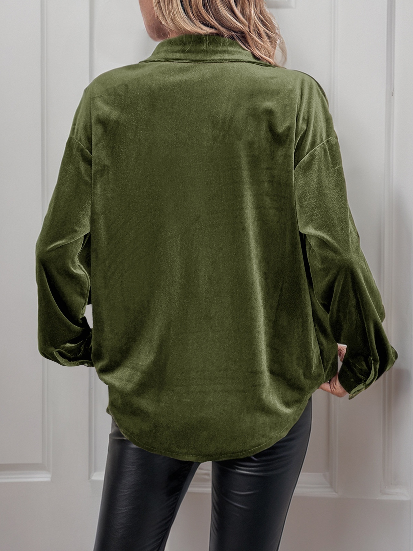 Women's Velvet Button Down Shirt Long Sleeve Blouse