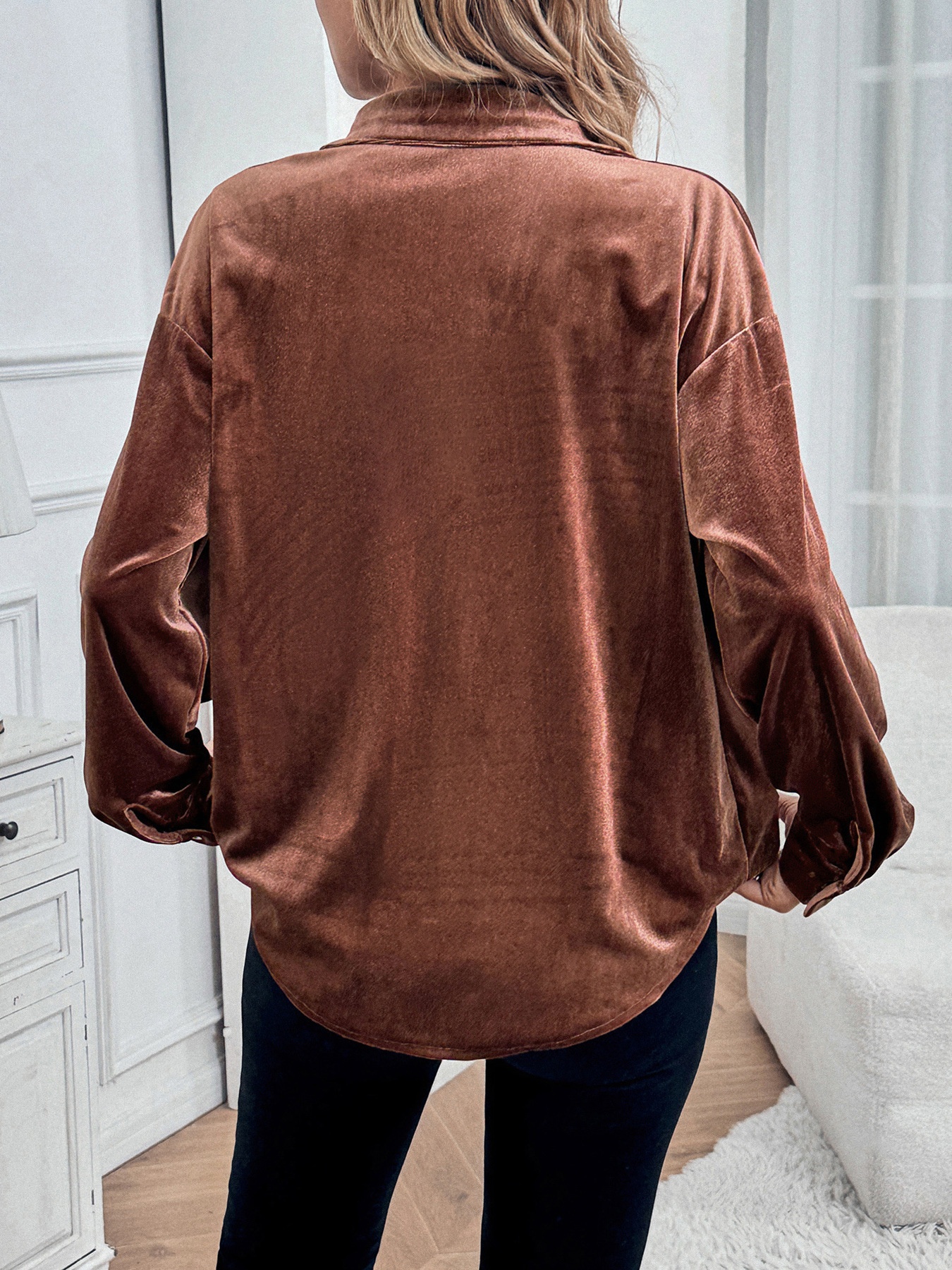Women's Velvet Button Down Shirt Long Sleeve Blouse