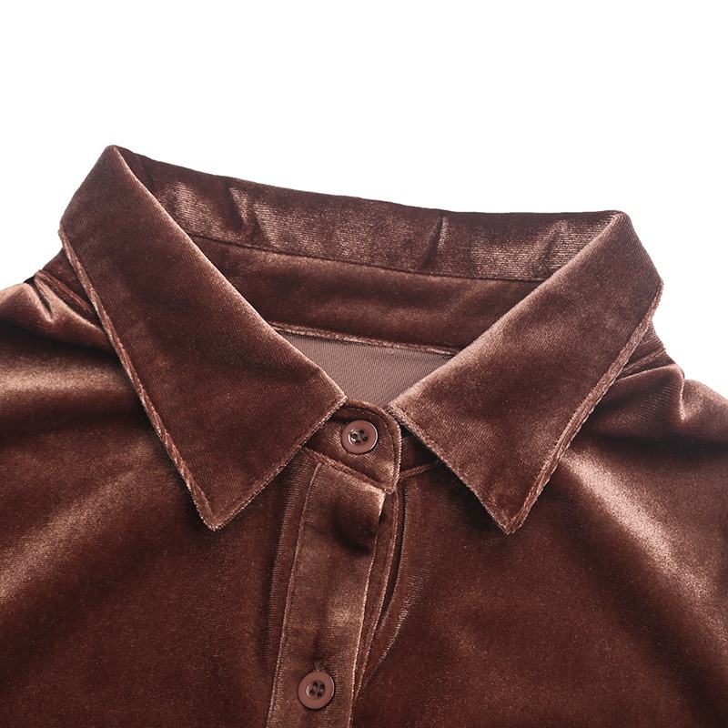 Women's Velvet Button Down Shirt Long Sleeve Blouse