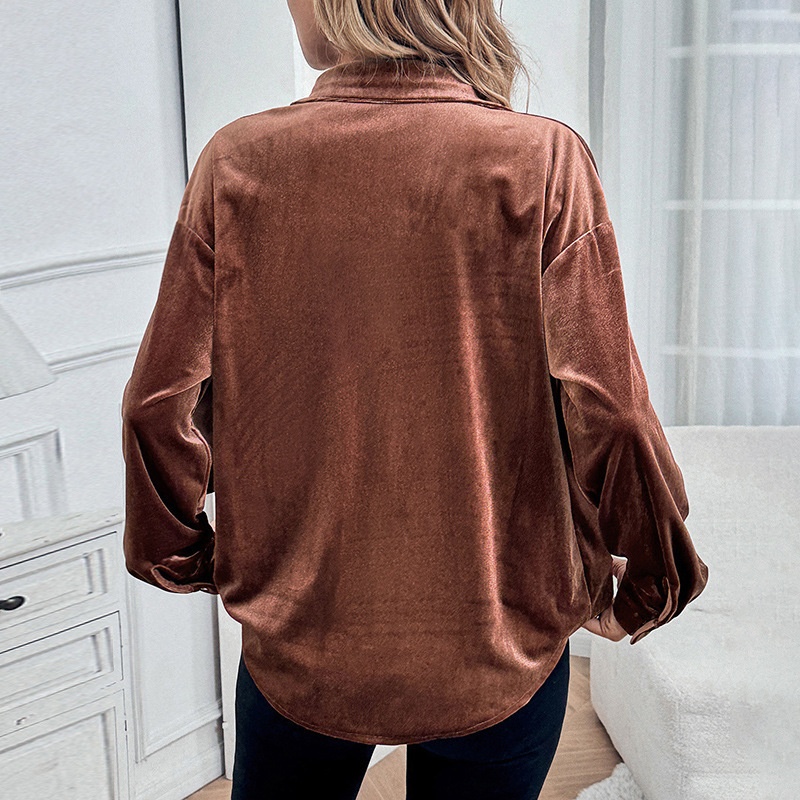 Women's Velvet Button Down Shirt Long Sleeve Blouse