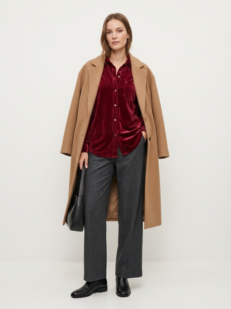 Women's Velvet Button Down Shirt Long Sleeve Blouse
