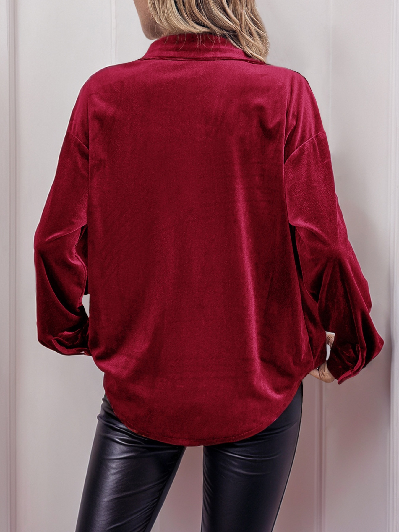 Women's Velvet Button Down Shirt Long Sleeve Blouse