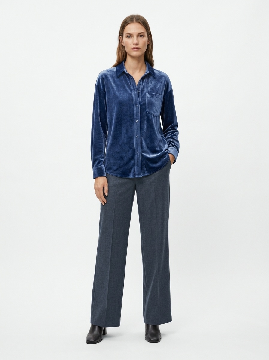Women's Velvet Button Down Shirt Long Sleeve Blouse