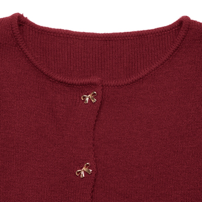 Women's Burgundy Knit Bow Button Cardigan