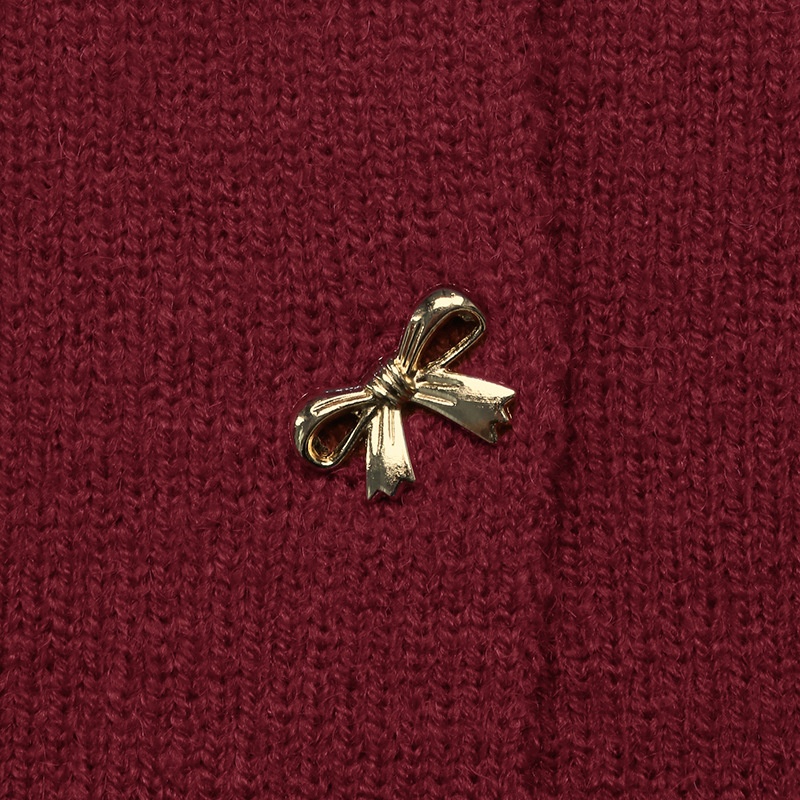 Women's Burgundy Knit Bow Button Cardigan