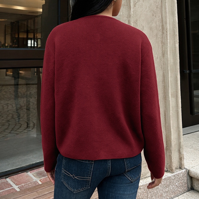 Women's Burgundy Knit Bow Button Cardigan