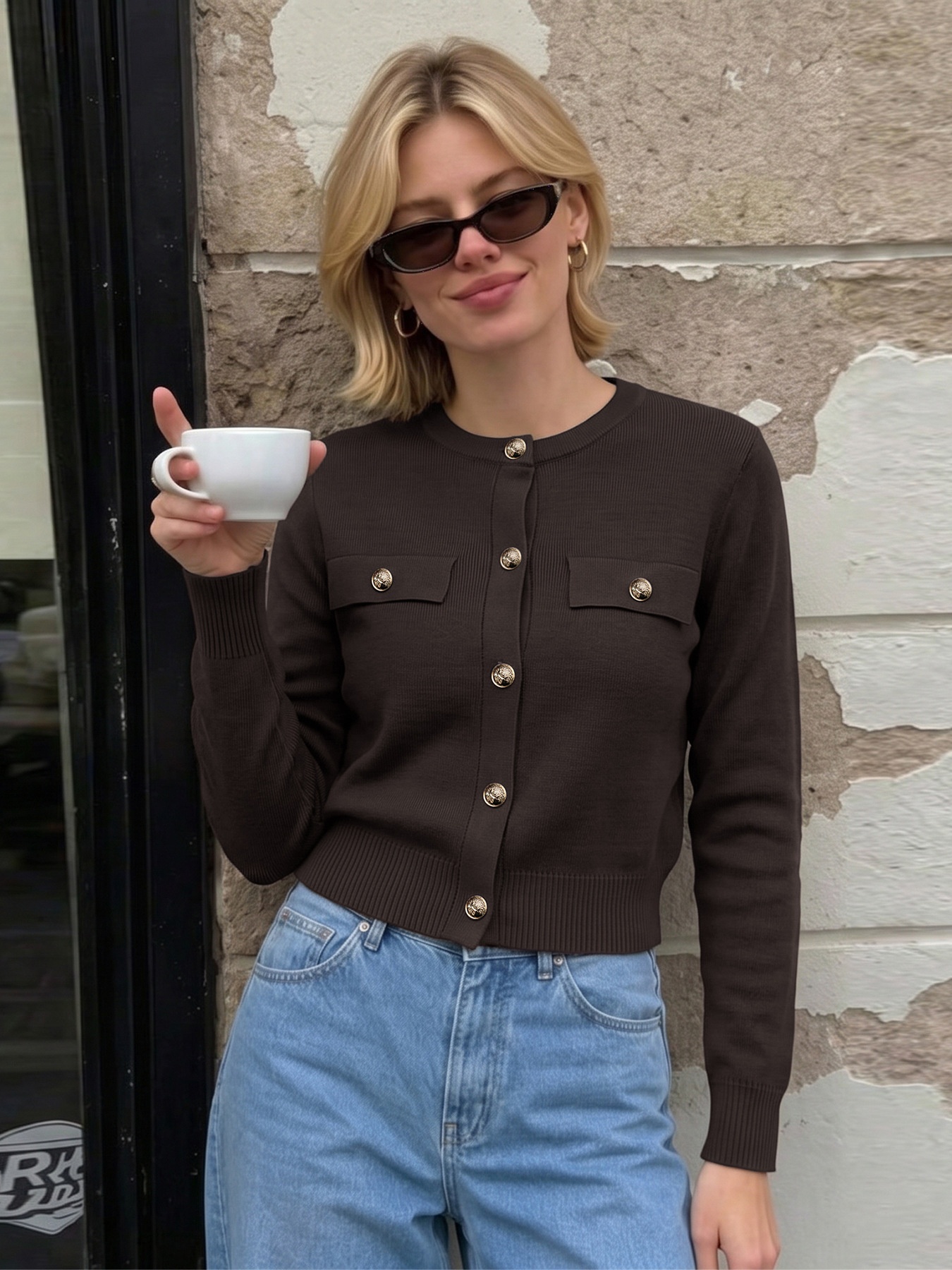 Women's Dark Brown Knit Cardigan