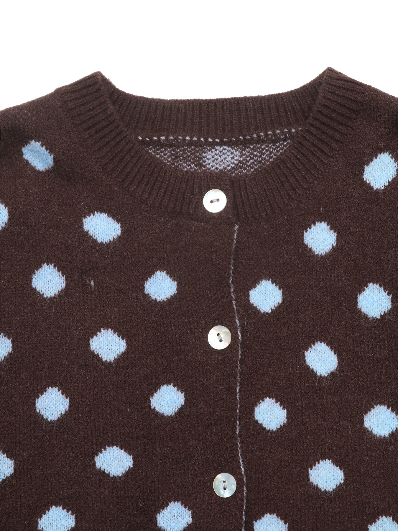 Women's Polka Dot Knit Cardigan Sweater in Brown