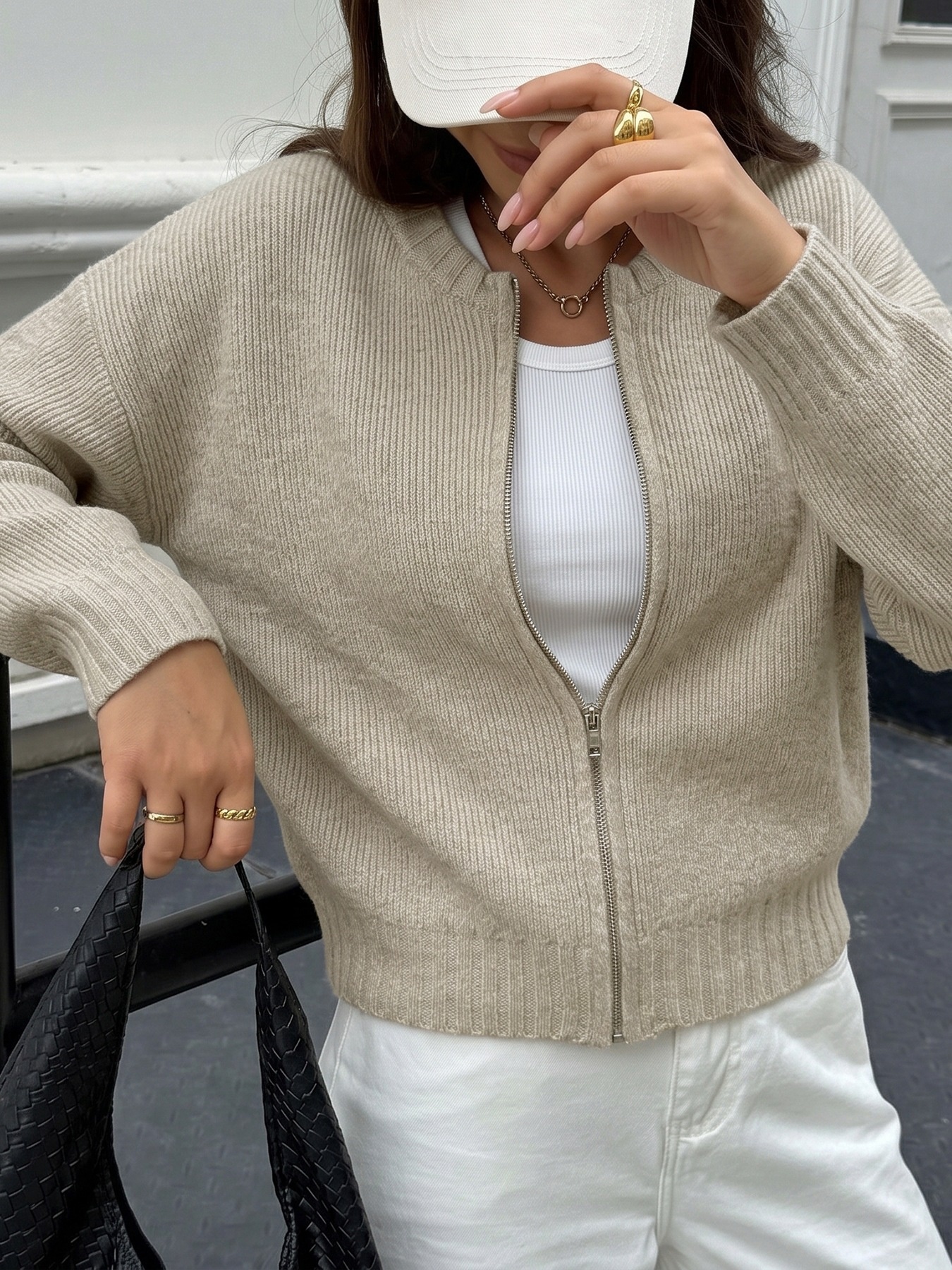 Women's Zip-Up Ribbed Knit Cardigan Sweater