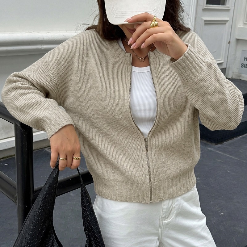 Women's Zip-Up Ribbed Knit Cardigan Sweater