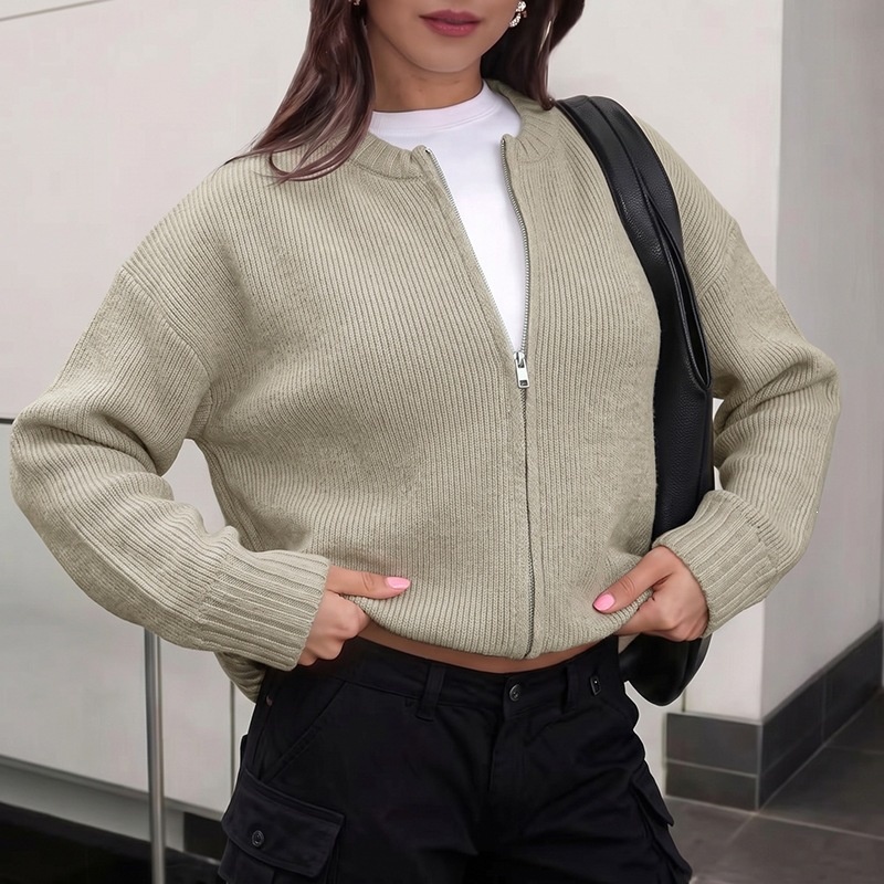 Women's Zip-Up Ribbed Knit Cardigan Sweater
