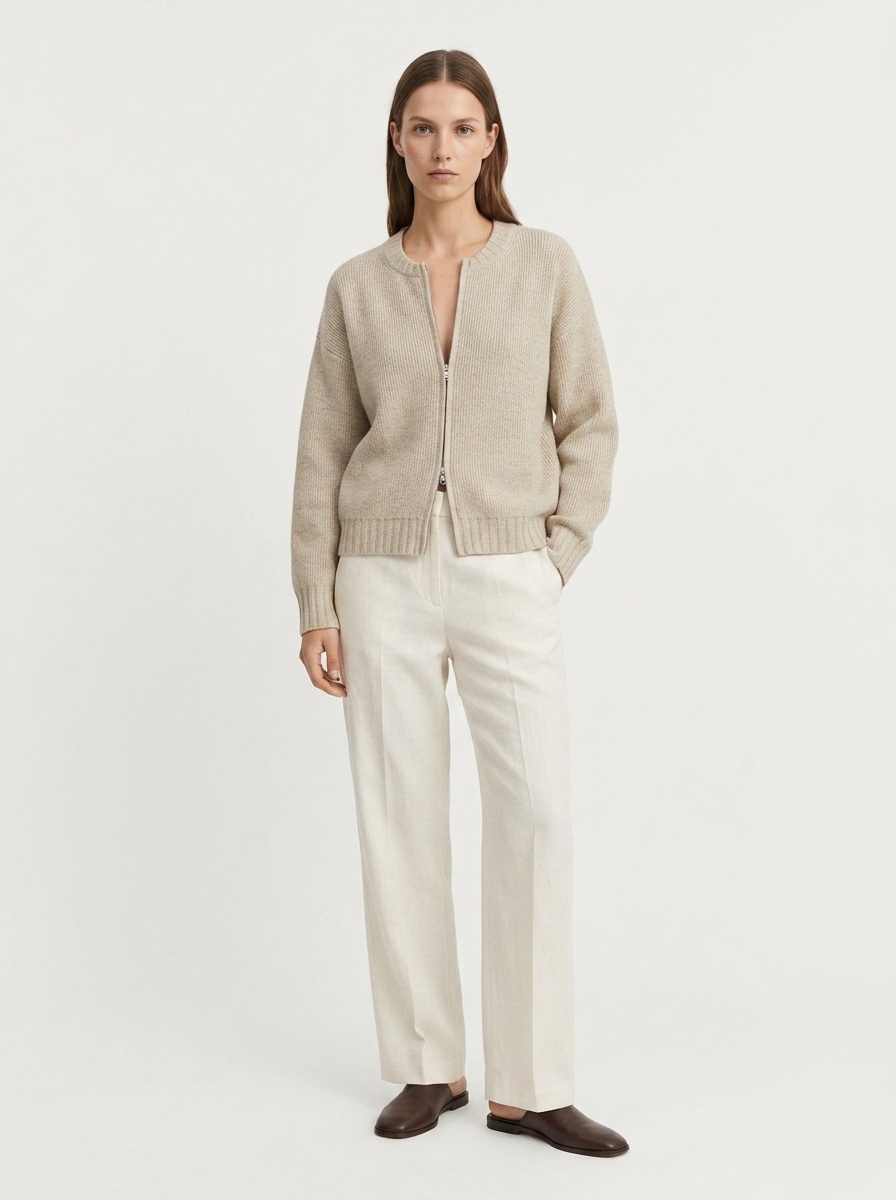 Women's Zip-Up Ribbed Knit Cardigan Sweater