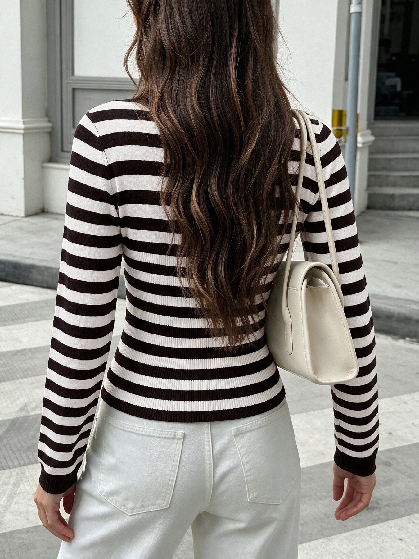 Striped Ribbed Long Sleeve Knit Top