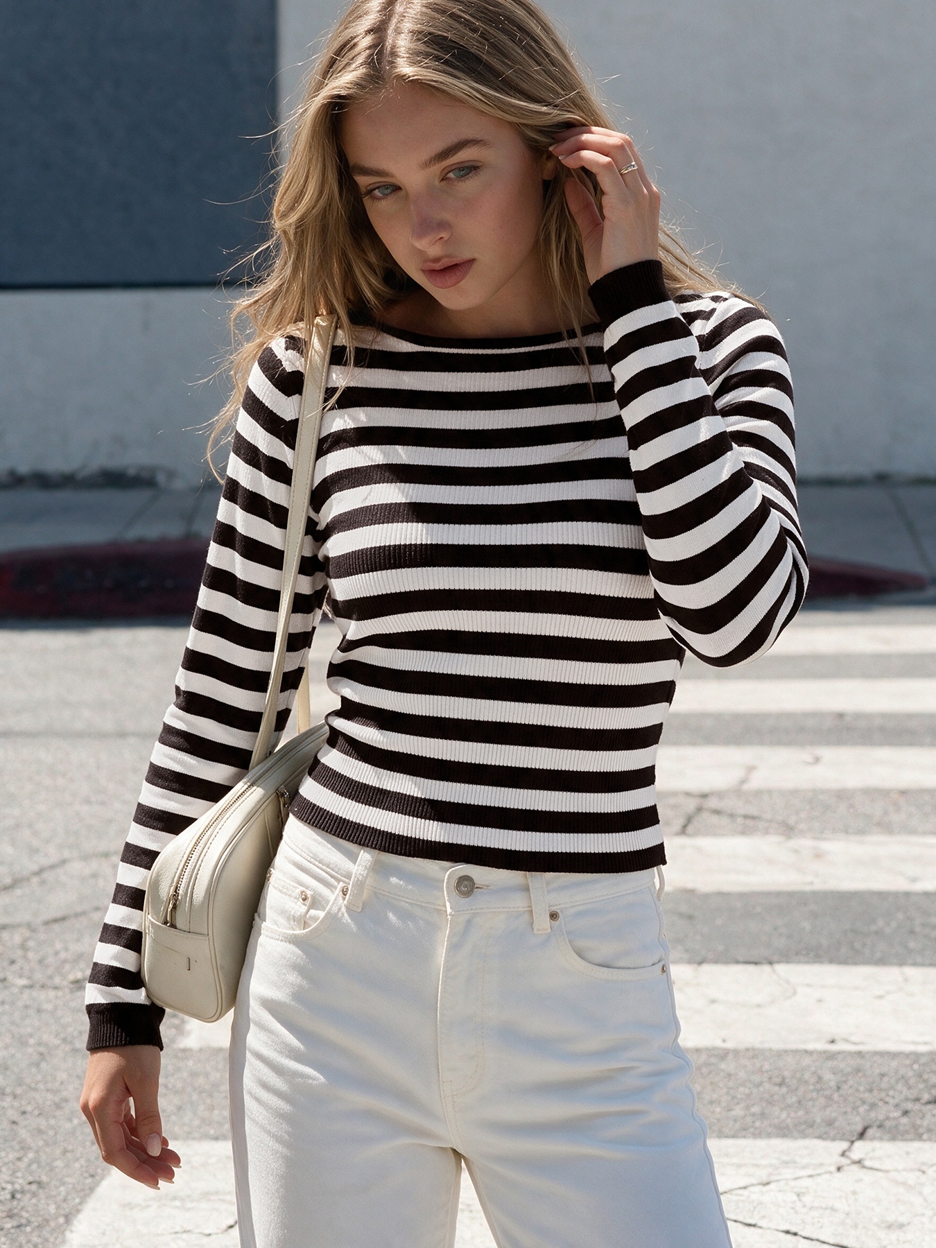 Striped Ribbed Long Sleeve Knit Top