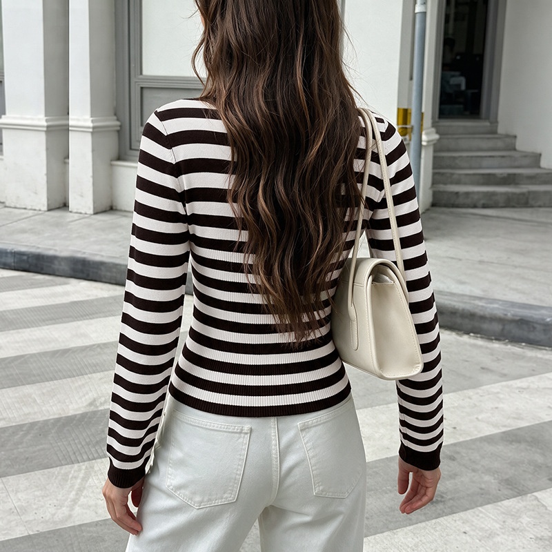 Striped Ribbed Long Sleeve Knit Top