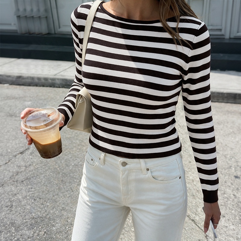 Striped Ribbed Long Sleeve Knit Top