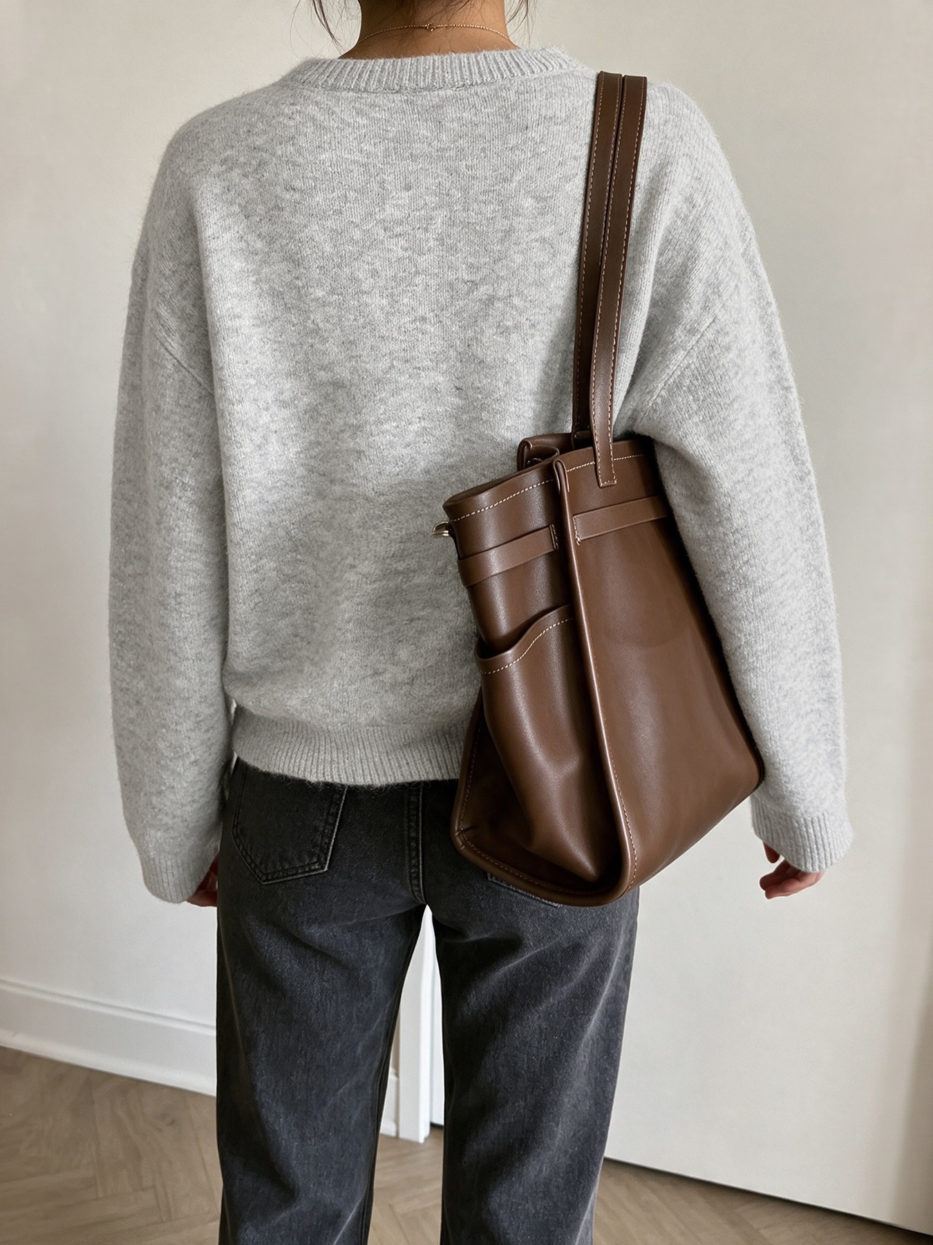 Women's Heather Grey Crew Neck Button Cardigan