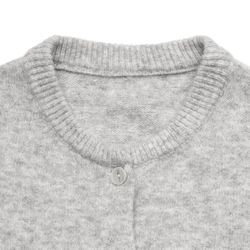 Women's Heather Grey Crew Neck Button Cardigan