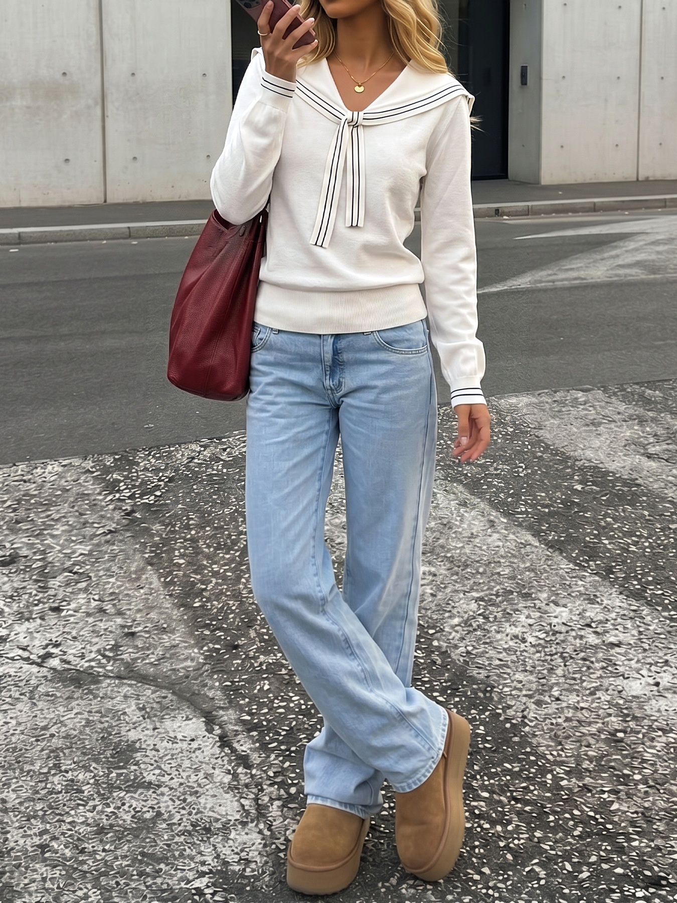 Women's Sailor Collar Tie Front Knit Sweater