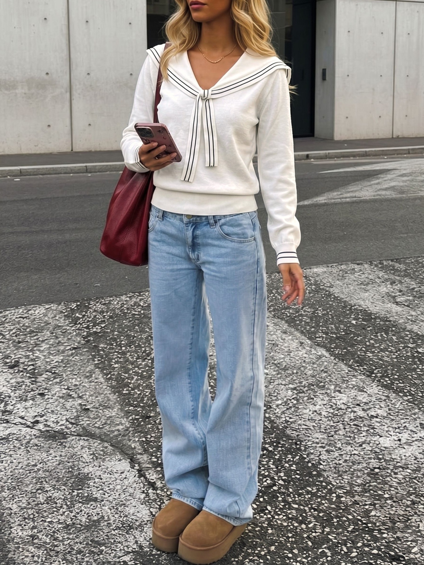Women's Sailor Collar Tie Front Knit Sweater